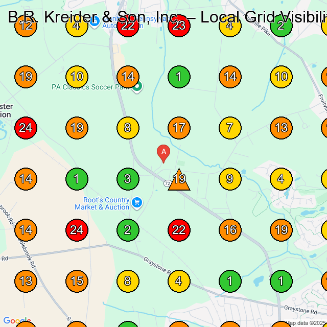B.R. Kreider & Son, Inc. Excavating Contractor GeoGrid ranking map for Manheim PA